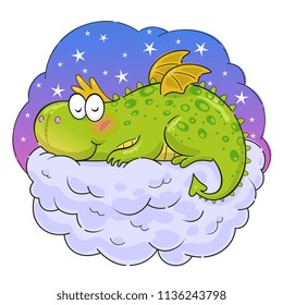 Lindo dragão engraçado dormir na nuvem