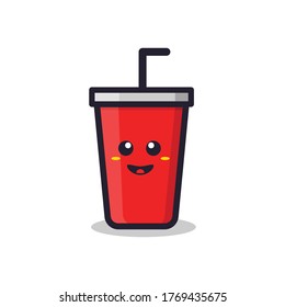 cute funny drinking cup. Vector flat cartoon character illustration icon design. Isolated on white background. Cute kawaii paper cup character