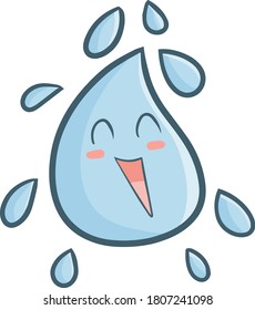 Cute and funny droplet character laughing happily while falling