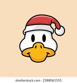 cute and funny duck head using santa hat christmas kawaii mascot vector art illustration