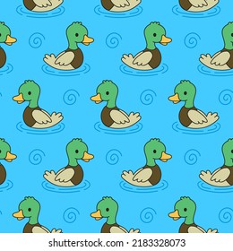 Cute lustige Enten Cartoon Kinder nahtlose Muster. Vektorhandgezeichnete Cartoons kawaii Zeichentricksymbol. Cute-Ente, Fluss, Wassercartoon kawaii Kind nahtloses Muster Konzept
