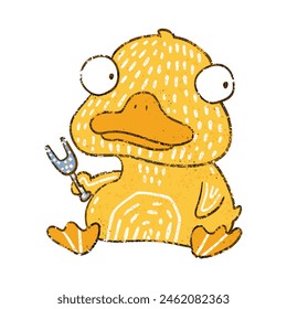 cute Funny Ducks, Printmaking Style, woodcut, cute animals clipart vector.