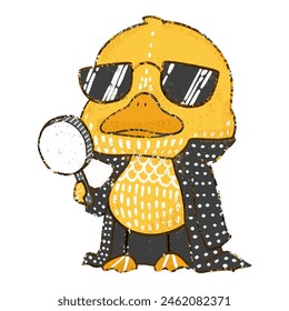 cute Funny Ducks, Printmaking Style, woodcut, cute animals clipart vector.