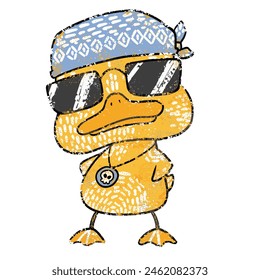 Patos divertidos lindos, estilo de grabado, grabado en madera, animales lindos Vector Clipart.