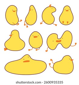 Cute funny ducks set. Vector hand drawn doodle kawaii characters, logo. Cute happy ducks cartoon. Funny stickers with ducks in different poses and emotions. Sad, happy goose