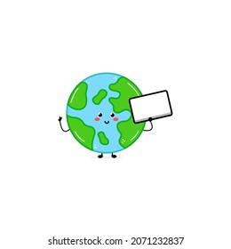 Cute funny earth character. Vector hand drawn cartoon mascot character illustration icon. Isolated on white background. outer space character concept