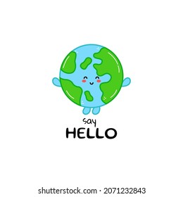Cute funny earth character. Vector hand drawn cartoon mascot character illustration icon. Isolated on white background. outer space character concept