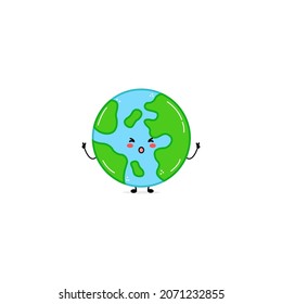 Carácter gracioso de la tierra. Icono de ilustración de personaje de mascota de dibujos hechos a mano por vectores. Aislado sobre fondo blanco. concepto de carácter del espacio ultraterrestre