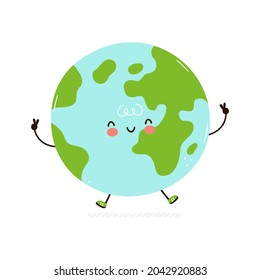 Cute funny Earth planet character. Vector hand drawn cartoon kawaii character illustration icon. Isolated on white background. Cartoon baby Earth planet cute kawaii character concept