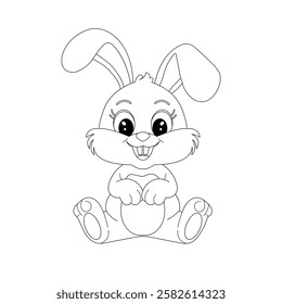 Cute funny Easter bunny coloring page. Vector.
