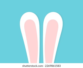 Cute funny Easter bunny ears on blue background. Happy Easter card. Vector illustration.