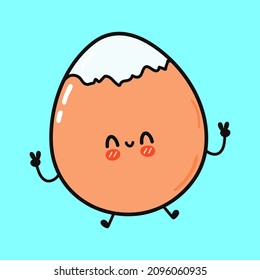 Cute funny egg character. Vector hand drawn cartoon kawaii illustration icon. Isolated on blue background. Egg character concept