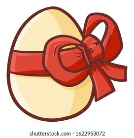 Cute and funny egg with red ribbon