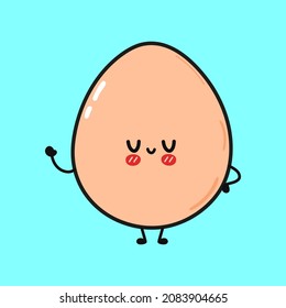 Cute funny egg waving hand character. Vector hand drawn cartoon kawaii character illustration icon. Isolated on blue background. Egg character concept