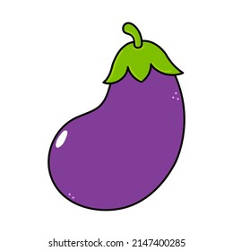 Cute funny eggplant character. Vector hand drawn traditional cartoon vintage, retro, kawaii character illustration icon. Isolated on white background. Happy eggplant character