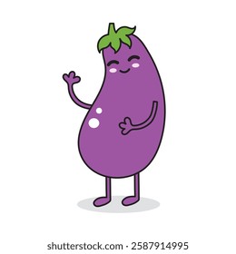 Cute funny eggplant character. Vector hand drawn traditional cartoon vintage, Isolated on white background