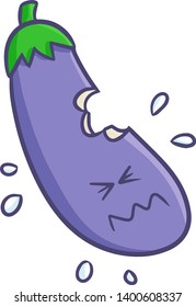 Cute and funny eggplant get bites and with pain or unhappy expression