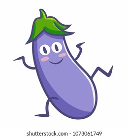 Cute and funny eggplant smiling and dancing - vector.