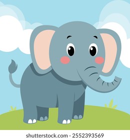 Cute and funny Elephant. Baby Elephant standing. Vector illustration elephant character design with flat color. Can be used for design of t-shirts, posters and Baby Shower party and characters.