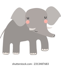 Cute funny elephant cartoon character illustration. Hand drawn Scandinavian style flat design, isolated vector. Tropical animal, jungle wildlife, safari, nature, kids print element