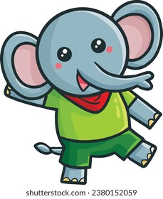 Cute and funny elephant cartoon character in happy expression