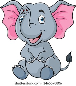 Cute funny elephant cartoon sitting