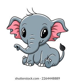 Cute funny elephant cartoon sitting