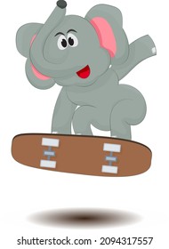 cute funny elephant character jumping playing skateboard