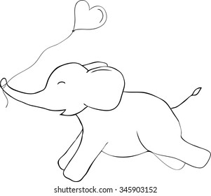 Cute and funny elephant doodle. Black and white. Vector image.  Ideal for sites, brochures, logos, design, textile, banners etc