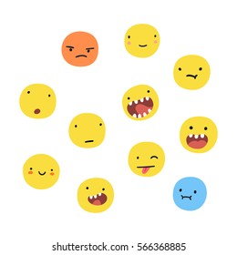 Cute funny emoticons. Vector hand drawn illustration