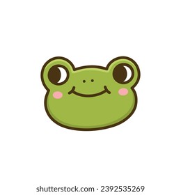 Cute funny face or head frog. Kawaii toad character. Lovely sweet cartoon animal. Happy froggy. Colorful vector illustration on white background