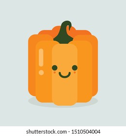 Cute and funny face jack o lantern pumpkin.  Flat design banner, vector illustration. Cute ghost in flat design style. Halloween icon in soft or pastel color. Happy halloween symbol for kids