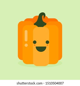 Cute and funny face jack o lantern pumpkin.  Flat design banner, vector illustration. Cute ghost in flat design style. Halloween icon in soft or pastel color. Happy halloween symbol for kids