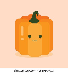 Cute and funny face jack o lantern pumpkin.  Flat design banner, vector illustration. Cute ghost in flat design style. Halloween icon in soft or pastel color. Happy halloween symbol for kids