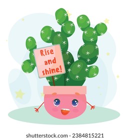 Cute funny faces of cacti in pots and with plants are friends. Indoor plants, succulents. Thorny plants in cartoon style. Vector illustration isolated on white background.