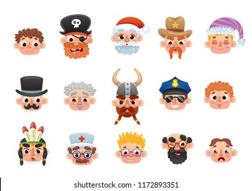 Cute funny faces. Cartoon characters. Illustration for kids 
