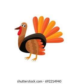 Cute and funny farm hen turkey character, cartoon vector illustration isolated on white background. Cartoon style turkey character, Thanksgiving Day symbol