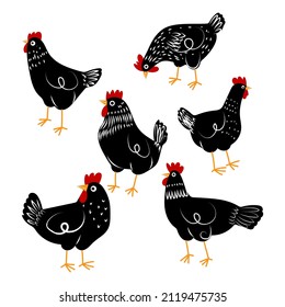 Cute and funny farm rooster, chicken,cock,cockerel,cartoon hand drawn vector illustration.