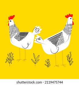 Cute and funny farm rooster, chicken,cock,cockerel,cartoon hand drawn vector illustration.