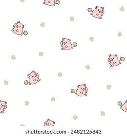 Cute and funny farting animals. Seamless pattern. Cartoon characters. Hand drawn style. Vector drawing. Design ornaments.