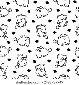 Cute and funny farting animals. Seamless pattern. Coloring Page. Cartoon characters. Hand drawn style. Vector drawing. Design ornaments.