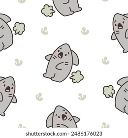 Cute and funny farting animals. Seamless pattern. Cartoon characters. Hand drawn style. Vector drawing. Design ornaments.