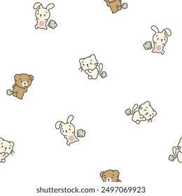 Cute and funny farting animals. Seamless pattern. Cartoon characters. Hand drawn style. Vector drawing. Design ornaments.