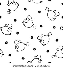 Cute and funny farting animals. Seamless pattern. Coloring Page. Cartoon characters. Hand drawn style. Vector drawing. Design ornaments.