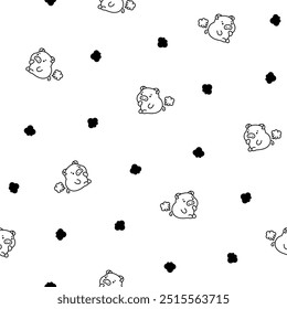 Cute and funny farting animals. Seamless pattern. Coloring Page. Cartoon characters. Hand drawn style. Vector drawing. Design ornaments.