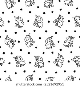 Cute and funny farting animals. Seamless pattern. Coloring Page. Cartoon characters. Hand drawn style. Vector drawing. Design ornaments.