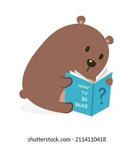 Cute and funny fat bear vector illustration cartoon isolated on white background.
A bear reading a book vector cartoon.