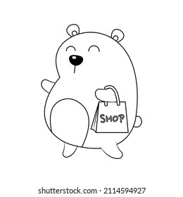 Cute and funny fat bear vector illustration cartoon isolated on white background.
Fat bear go shopping vector cartoon.