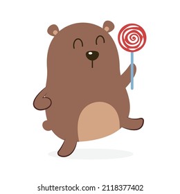 Cute and funny fat bear vector illustration cartoon isolated on white background.
A fat bear holding lollipop vector cartoon.