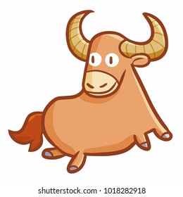 Cute and funny fat brown bison smiling - vector.